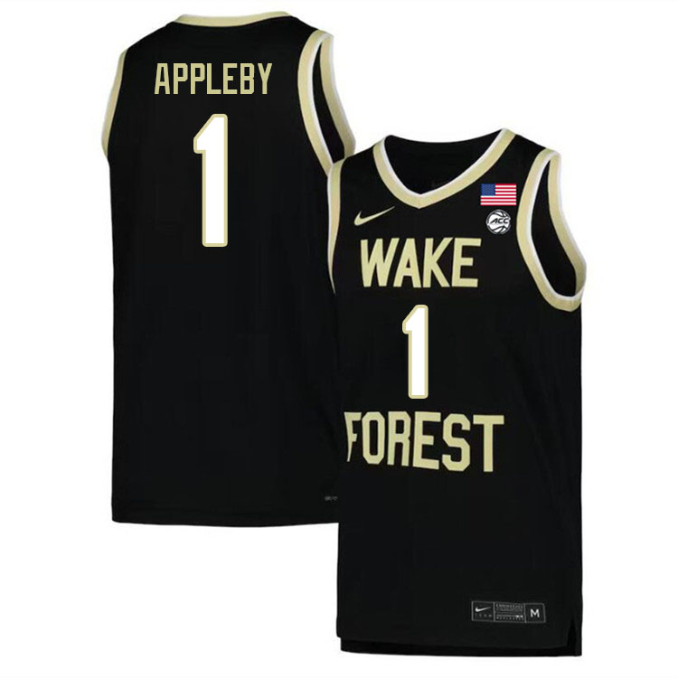 Men #1 Tyree Appleby Wake Forest Demon Deacons 2022-23 College Stitchec Basketball Jerseys Sale-Blac
